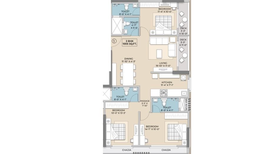 Hum-Emerald-Heights-Floor-Plan-3 BHK-1005 Sqft